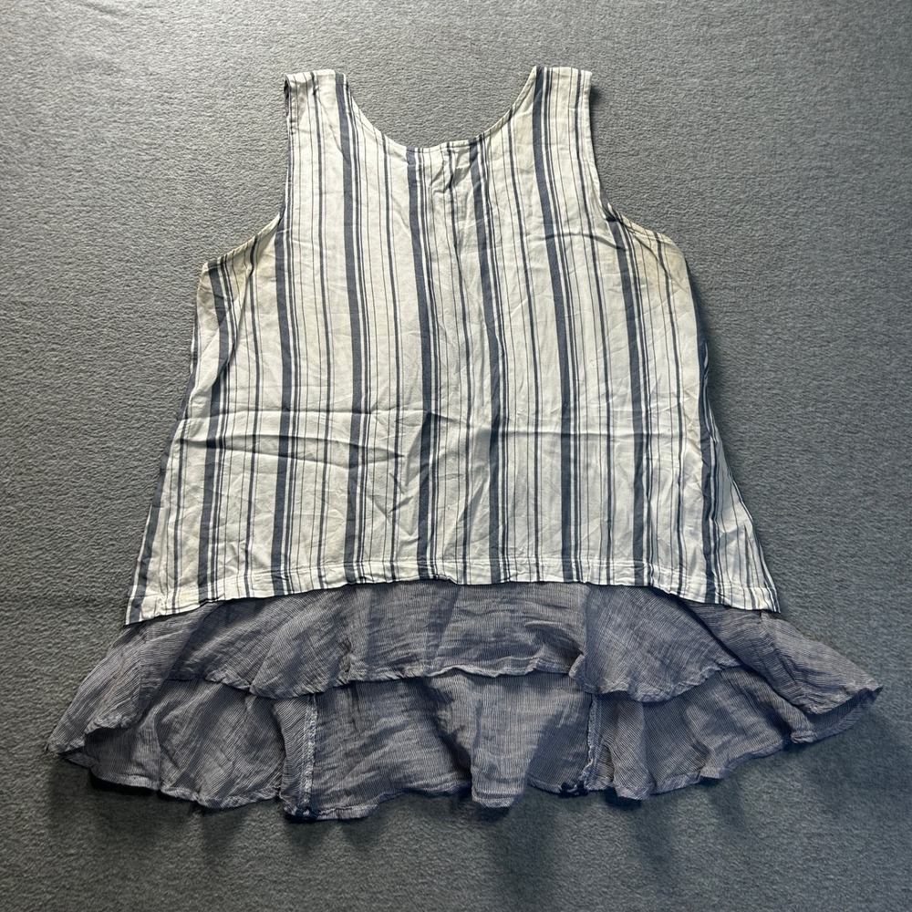 Cupid Heart Ruffle Hem Beach Tank Top Womens L Boho Coastal Striped Cottagecore